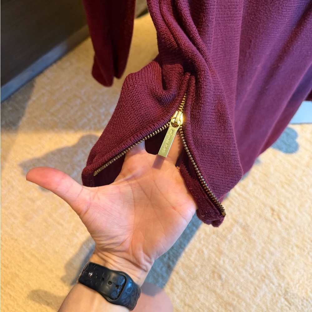 Michael Kors sweater, size small burgundy knit top with gold zippers - Picture 5 of 9